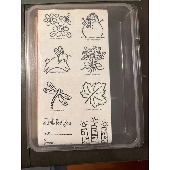 Stampin Up! 2001 Tags & More Set of 8 Wood Mounted Rubber Stamp Set New Holiday - Picture 2 of 2